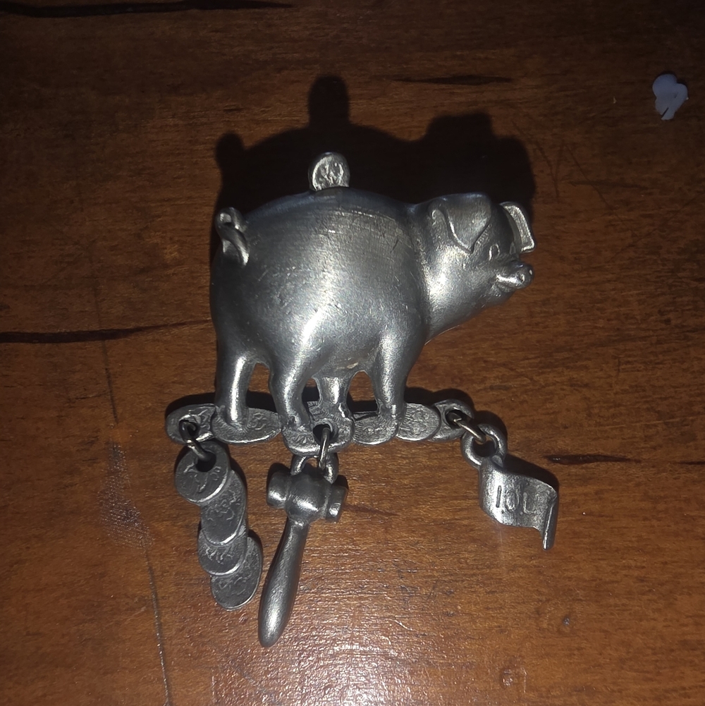 Pig In PEWTER Brooch / Pin Signed Lcdc 2"x2" Approx